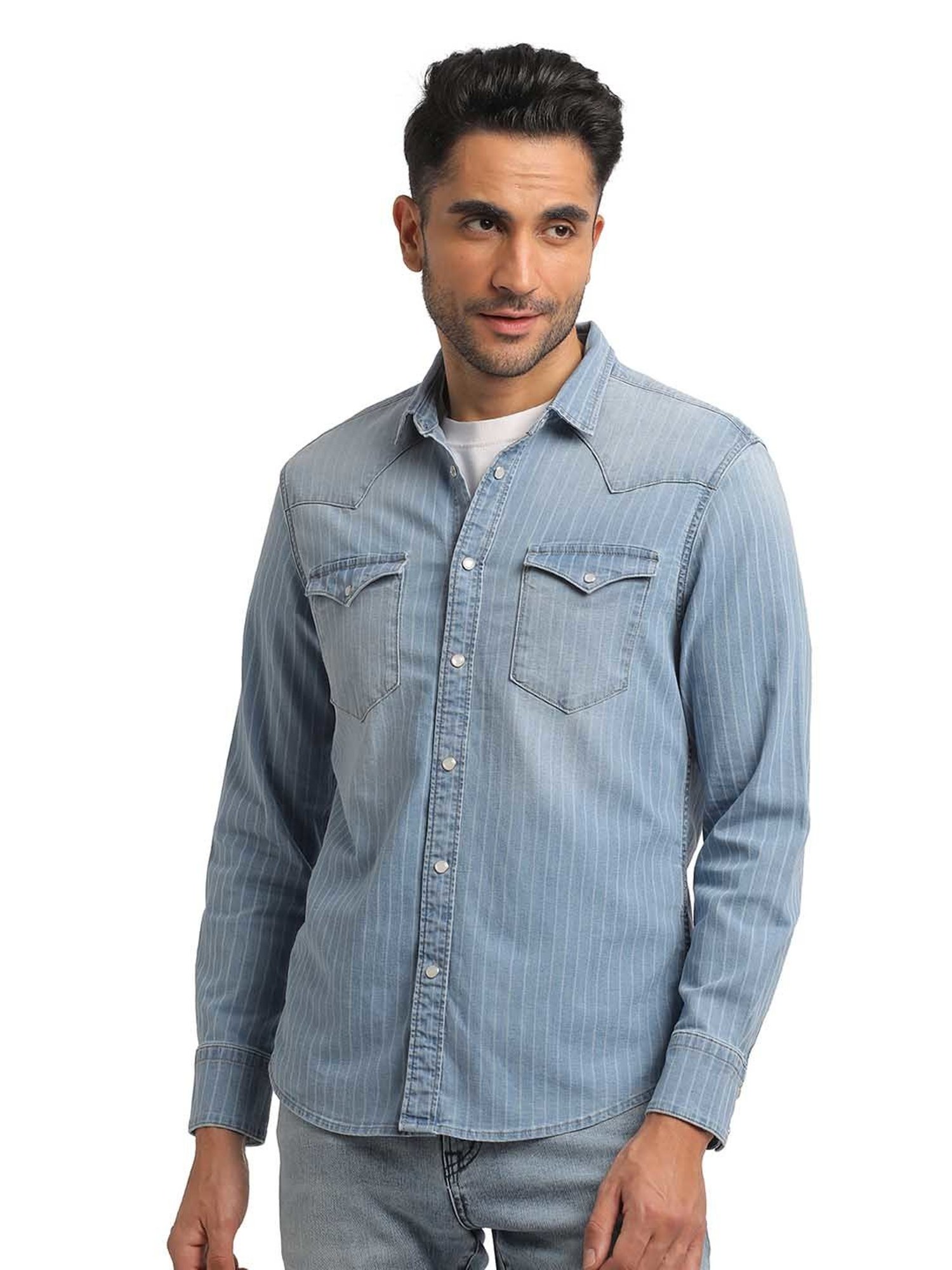 EVERBLUE Light Blue Regular Fit Shirt