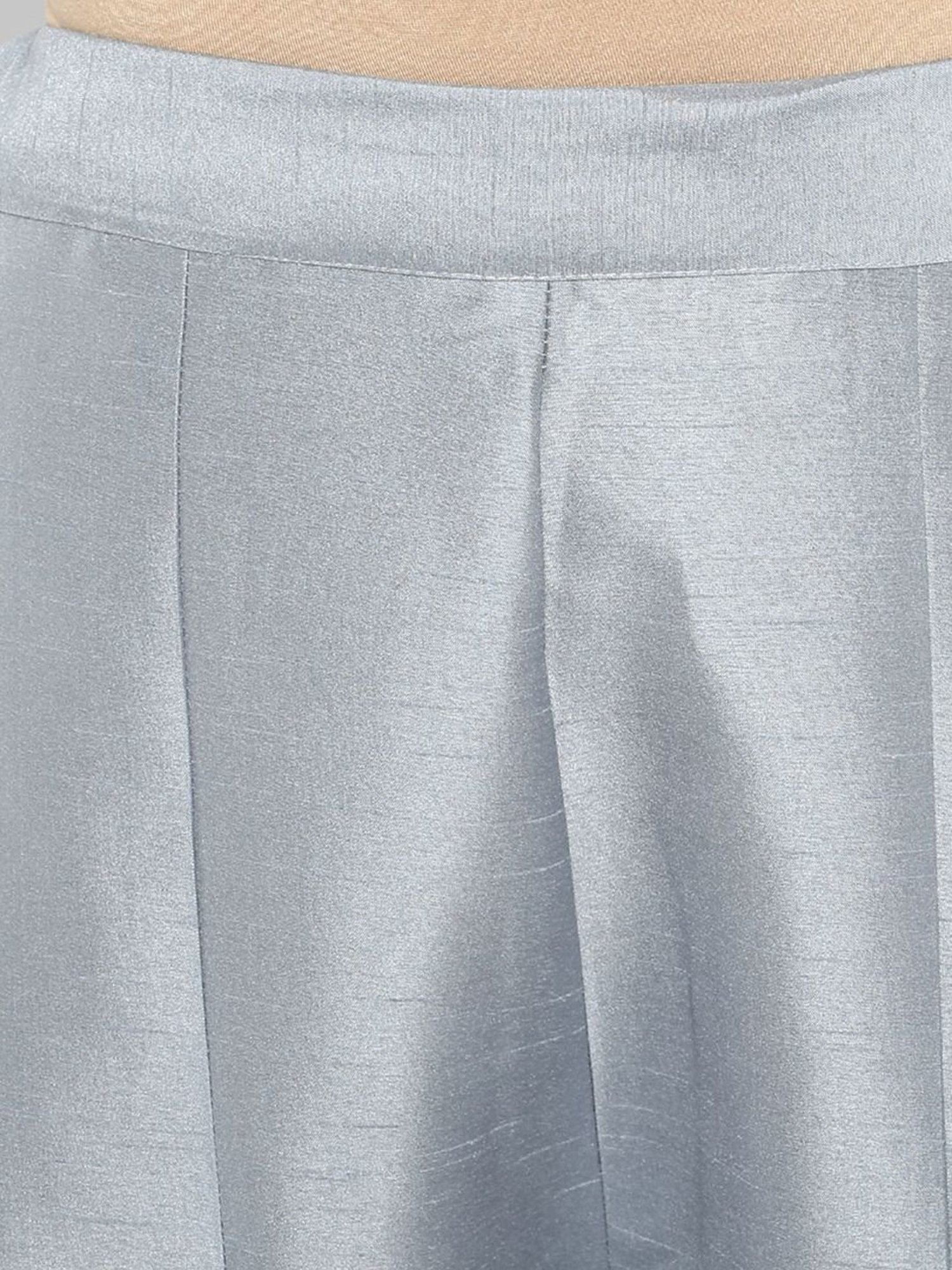 Janasya Peach & Grey Printed Kurta Palazzo Set With Dupatta