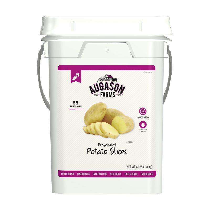 Augason Farms Dehydrated Potato Slices Shreds Certified Gluten Free Emergency Bulk Food Storage 4-Gallon Pail 68 Servings
