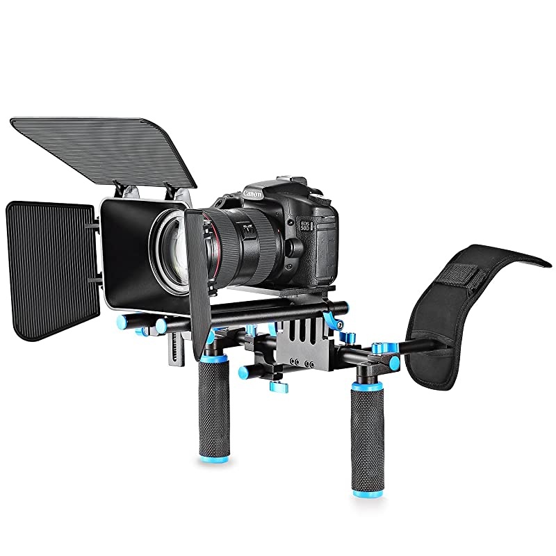 DSLR Movie Video Making Rig Set System Kit for Camcorder or DSLR Camera Such as Canon Nikon Sony Pentax Fujifilm Panasonic,Include:(1) Shoulder Mount+(1) 15mm Rail Rod System+(1) Matte Box