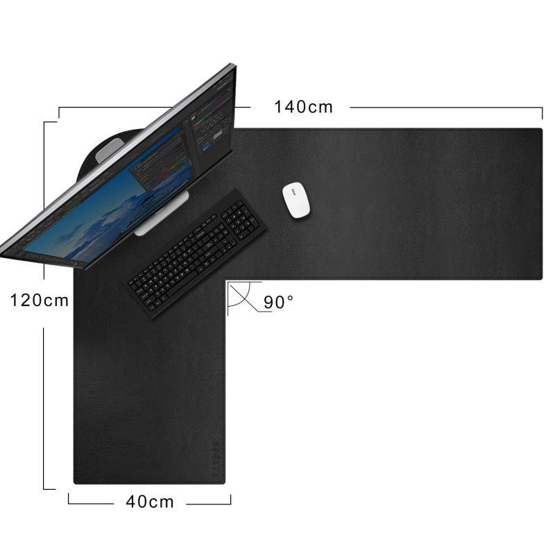 Large L-Shaped Leather Desk Pad - Home Office Accessories Corner Desk Mat - 47.2 x 55.1 inches Black