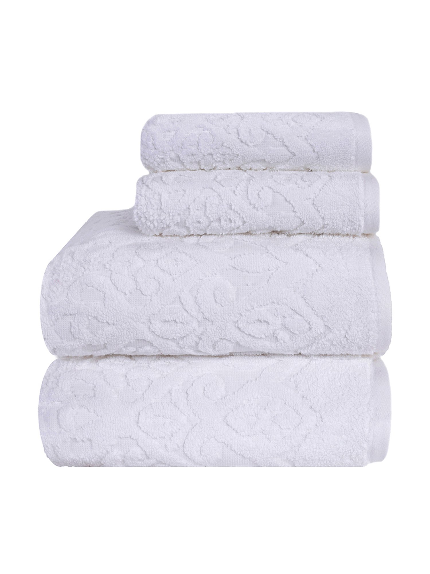 Maspar White Self Design Pure Cotton 550 GSM Towels (Set Of 4)