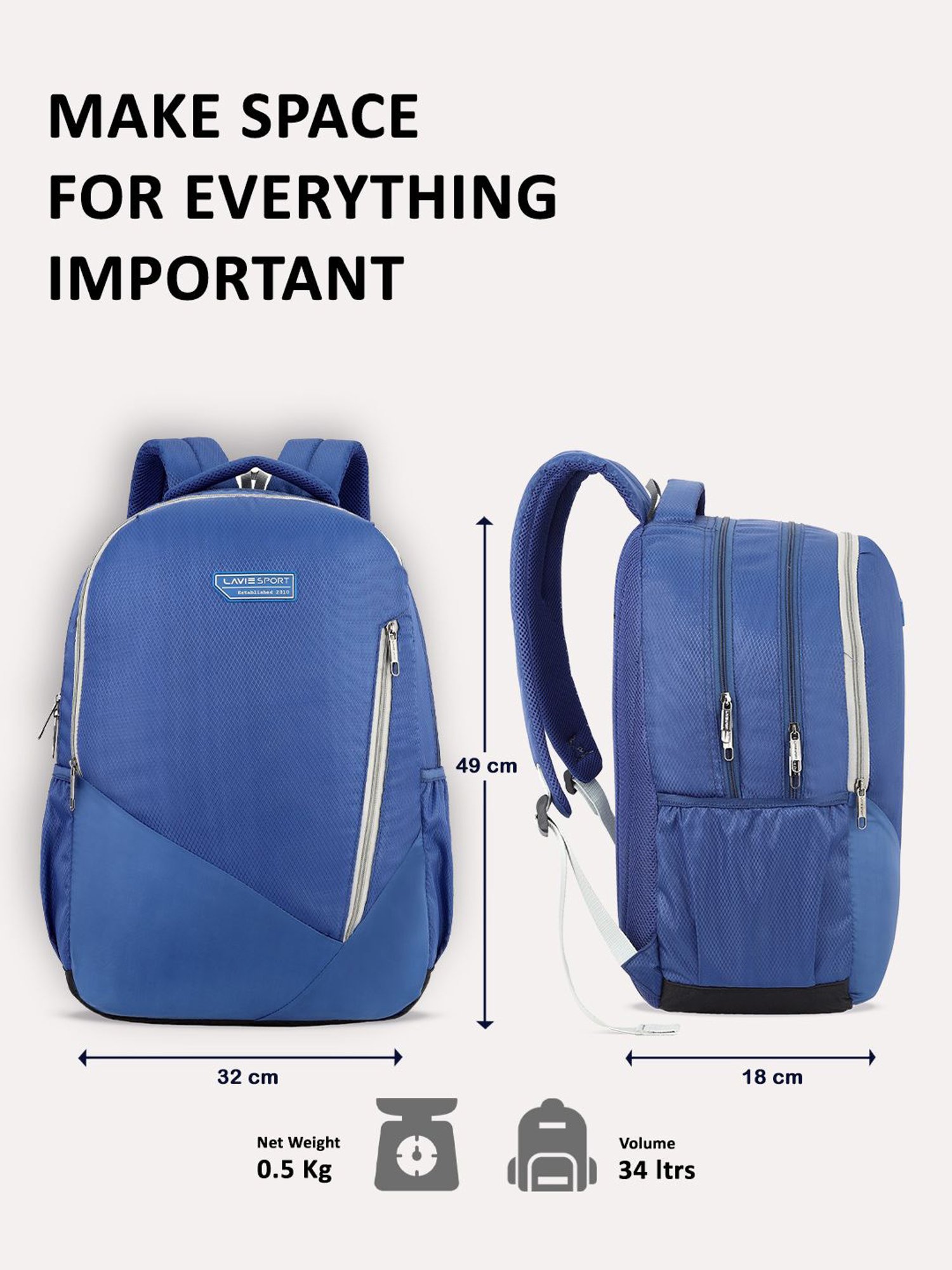 Lavie Sport Lozenge Pro 34L Laptop Backpack For Boys & Girls (Navy)