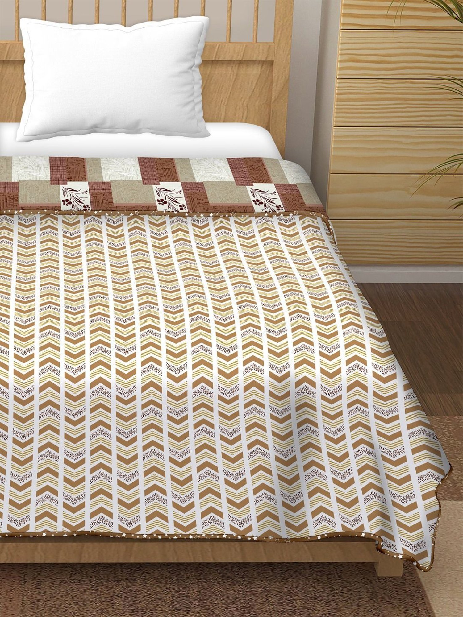 BELLA CASA Plum Printed Multicolor 180 TC Cotton Single Reversible AC Dohar