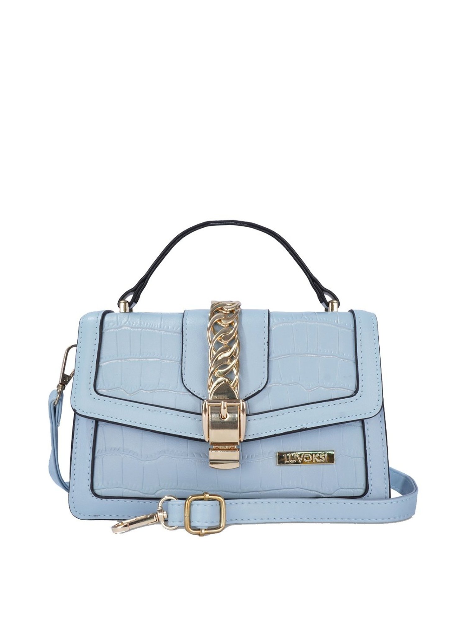 Luvoksi Blue Textured Medium Satchel Handbag