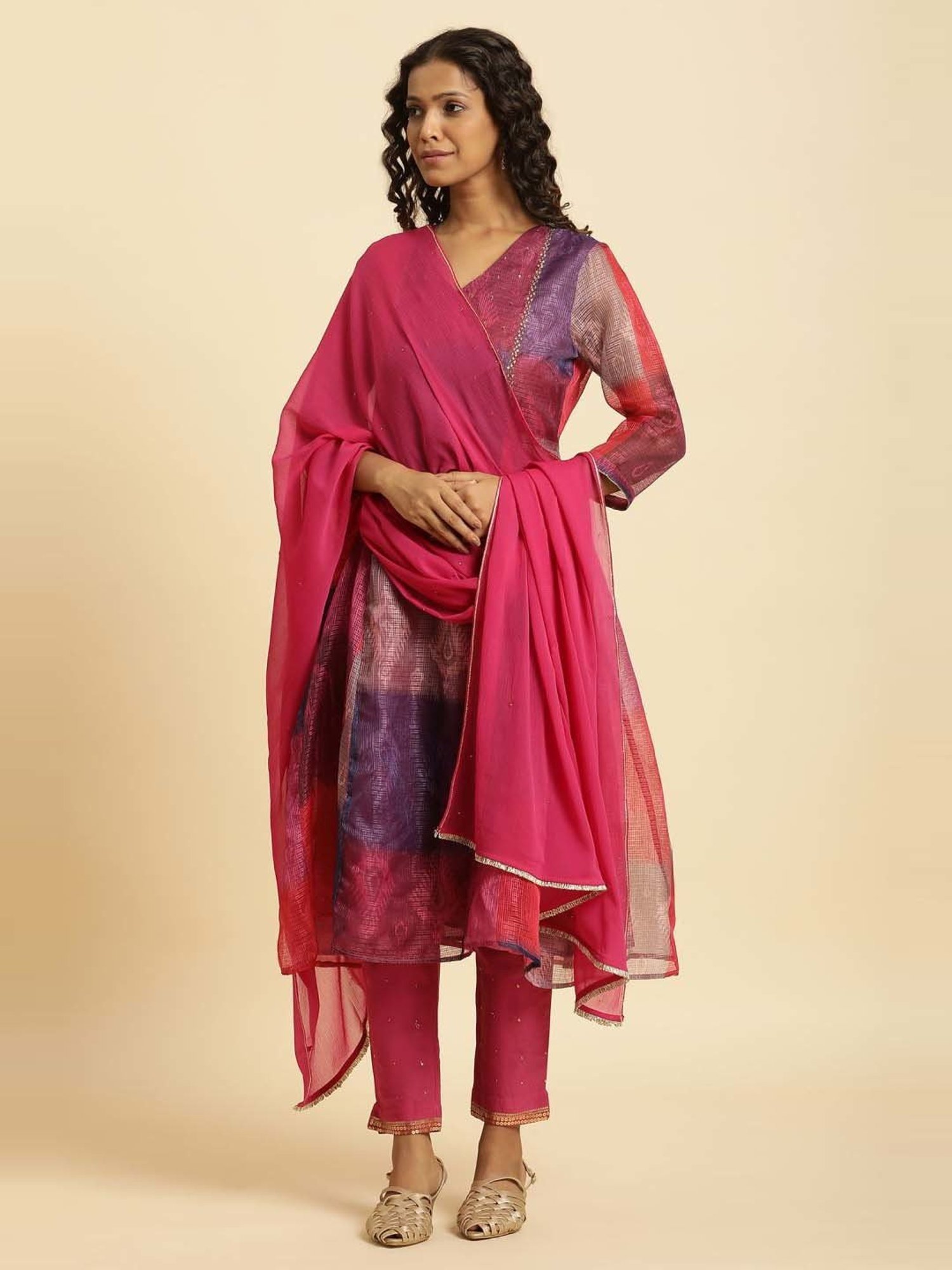 W Pink Plain Dupatta