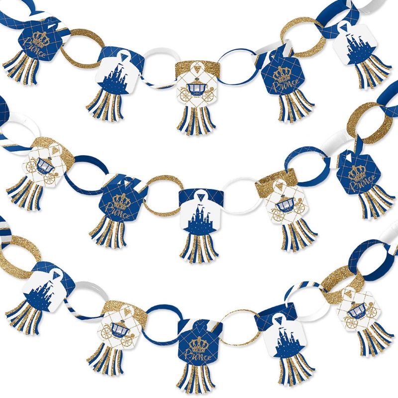 Big Dot of Happiness Royal Prince Charming - 90 Chain Links & 30 Paper Tassels Decor Kit - Baby Shower or Birthday Party Paper Chains Garland - 21 ft
