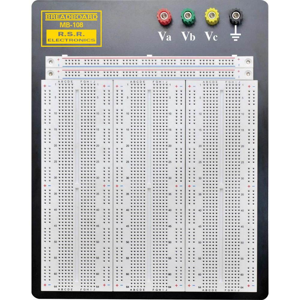 RSR MB108 Solderless Breadboard with Aluminum Backing - 10.2" x 9.4", 3220 Tie Points, 4 Binding Posts