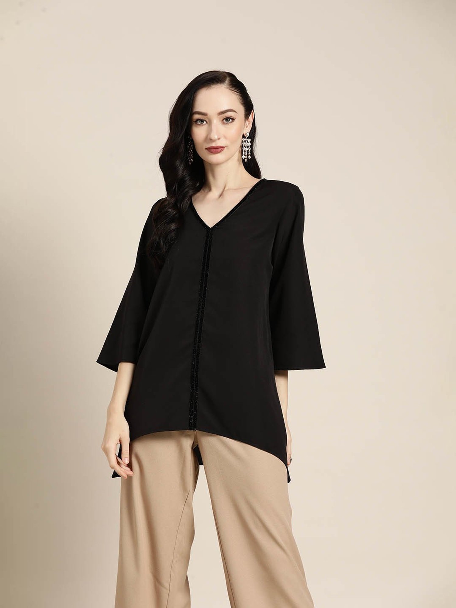 Qurvii Black Embellished Top