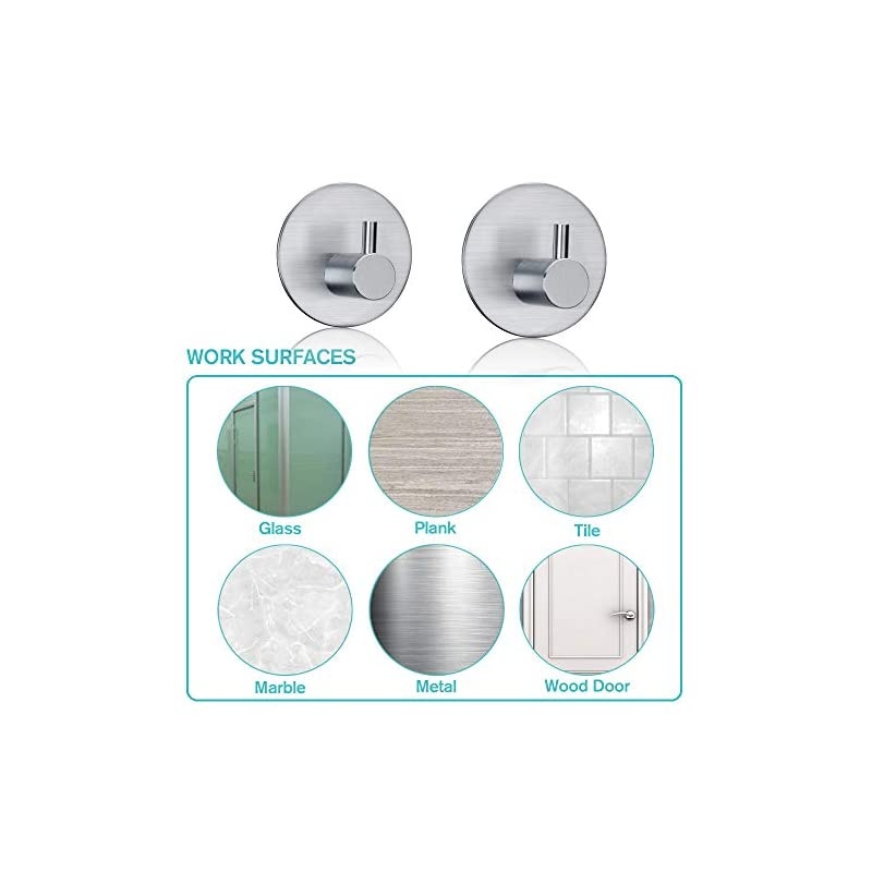 Adhesive Hooks Heavy Duty Towel Hanger Stick on Hooks for Hanging Door Cabinet Stainless Steel Towel Holders Sticky Hooks Wall Hangers-Kitchen Bathroom Home (Round Base)-4 Packs