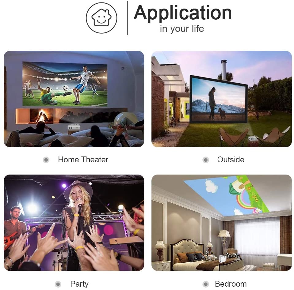 DR. J Professional HI-04 Mini Projector Outdoor Movie Projector with 100Inch Projector Screen, 1080P Supported Compatible with TV Stick, Video Games, HDMI,USB,TF,VGA,AUX,AV [Latest Upgrade]