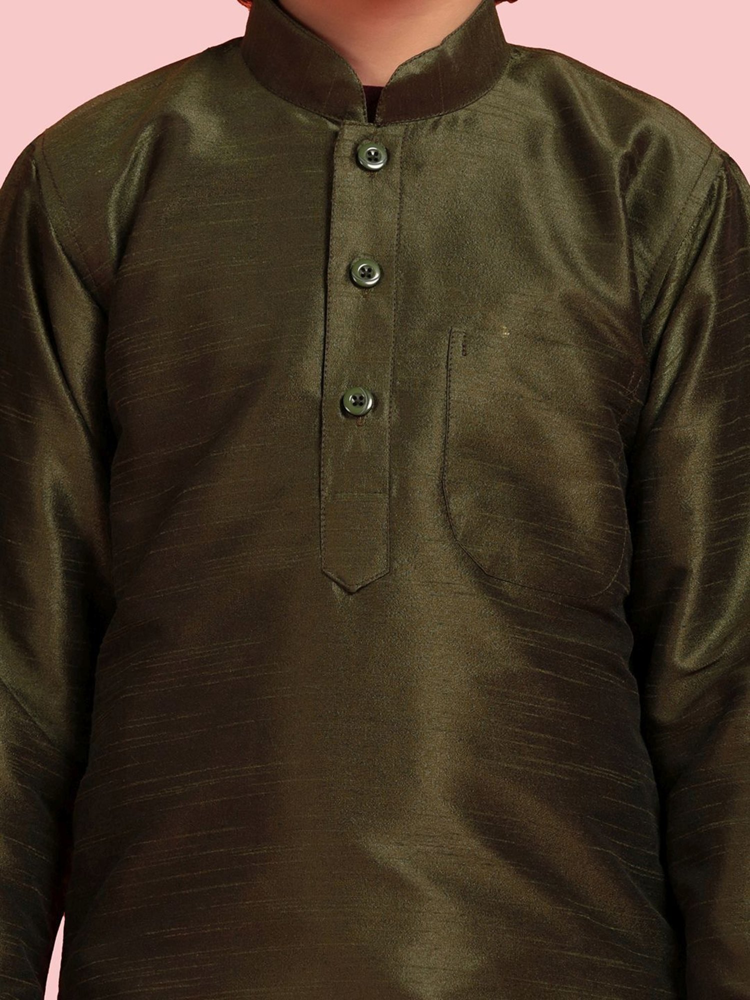 AJ Dezines Kids Olive Green & White Regular Fit Full Sleeves Kurta Set