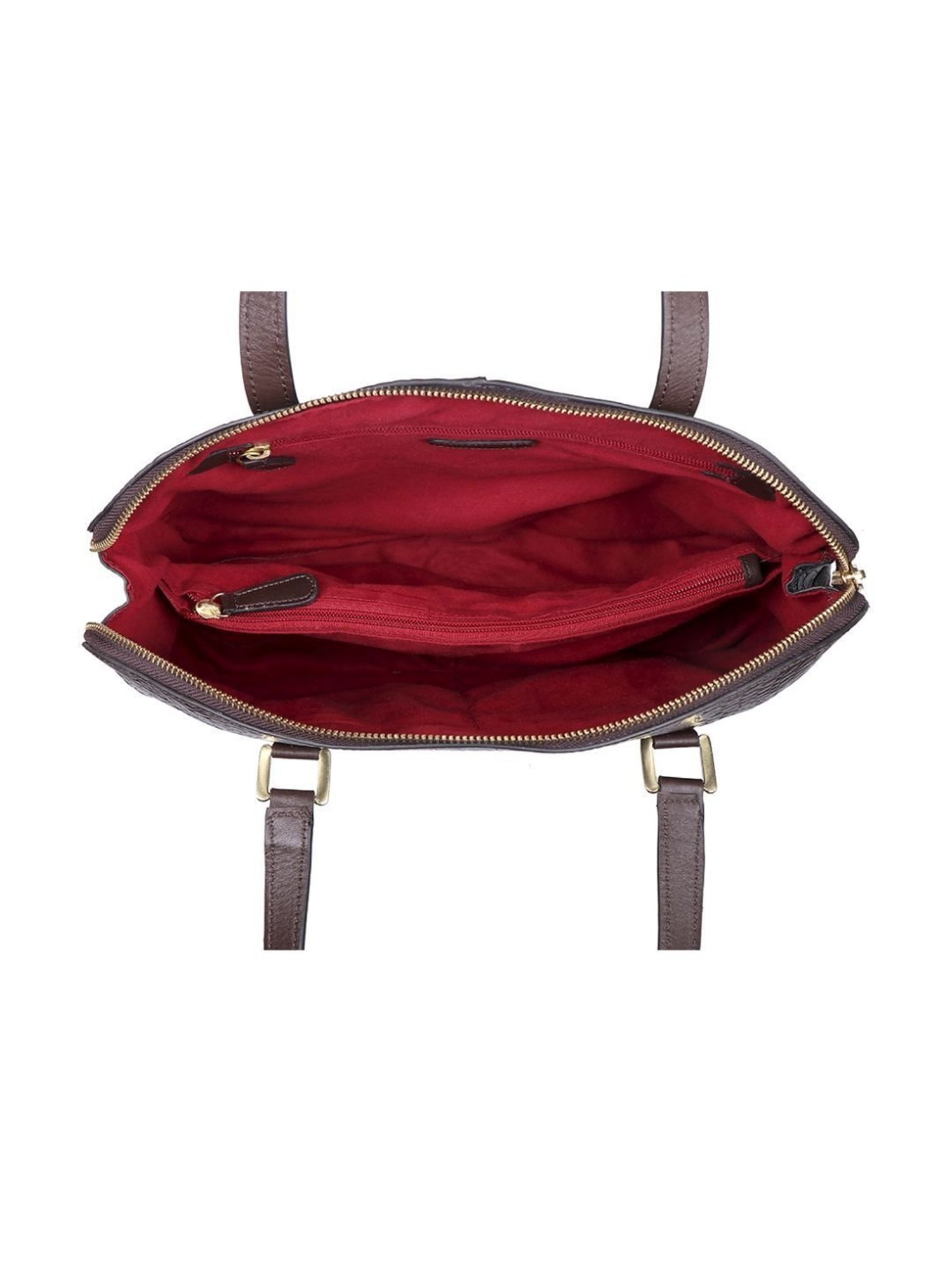 Hidesign Freedom Brown Textured Medium Tote Handbag With Pouch