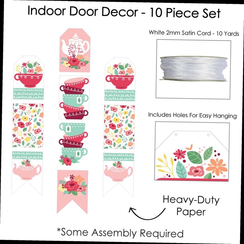 Big Dot of Happiness Floral Let's Par-Tea - Hanging Vertical Paper Door Banners - Garden Tea Party Wall Decoration Kit - Indoor Door Decor