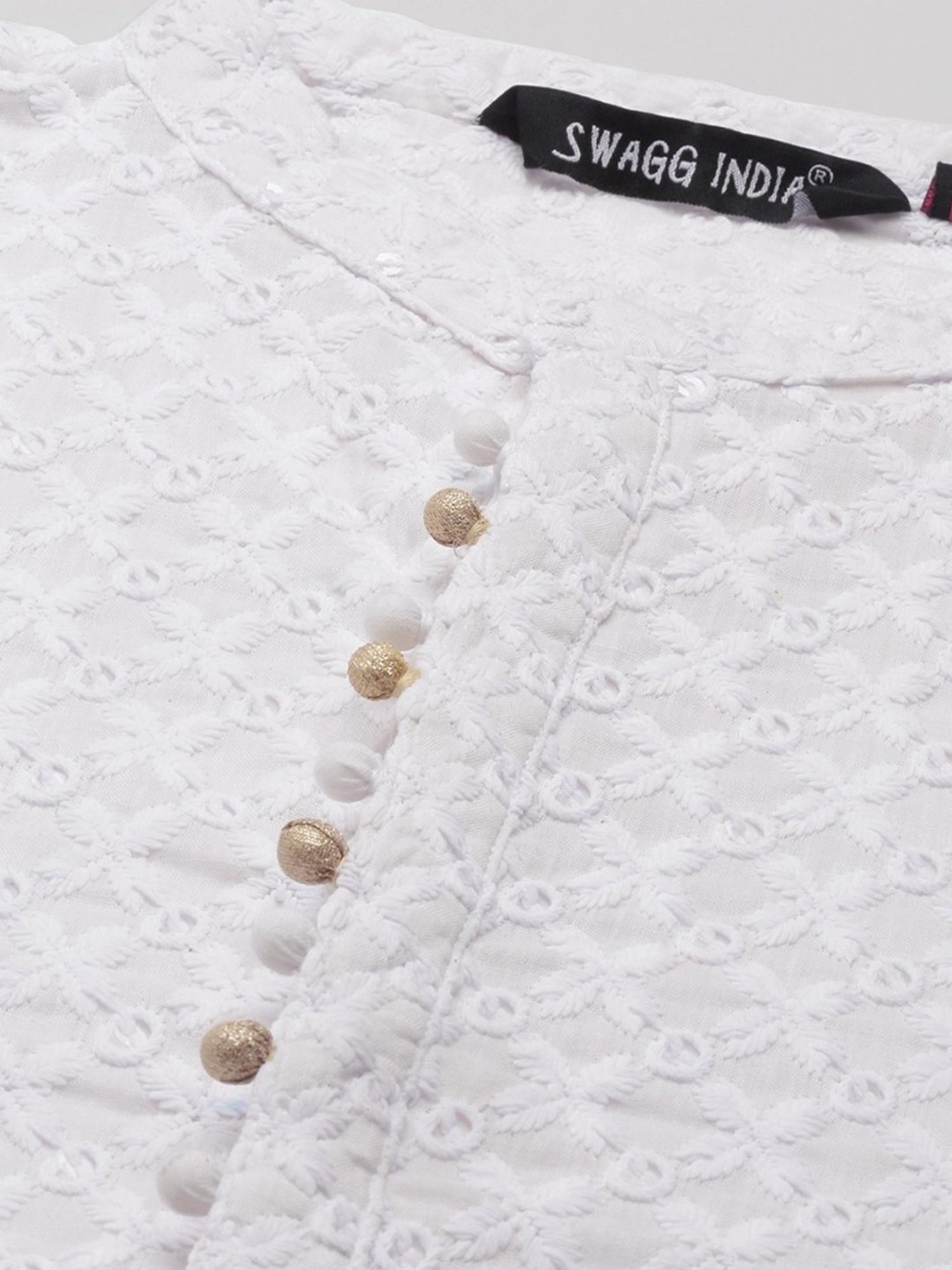 SWAGG INDIA White Cotton Regular Fit Embroidered Kurta