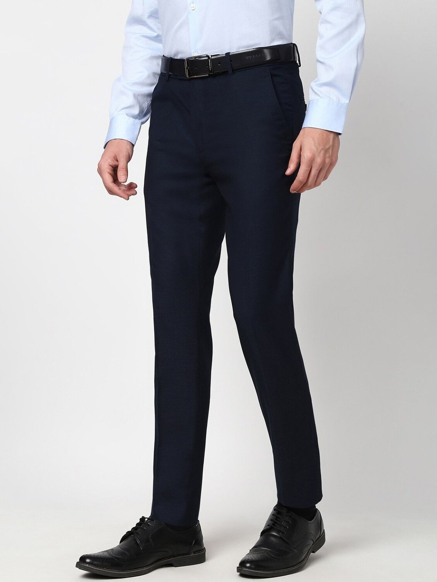 Peter England Navy Slim fit Solid Formal Trouser