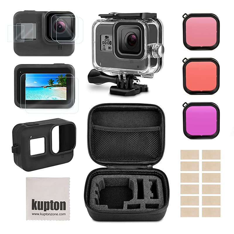 Accessories Kit for GoPro Hero 8 Black Bundle Includes Waterproof Housing + Tempered Glass Screen Protector + Carrying Case + Sleeve Case + Snorkel Filters + AntiFog Inserts for Go Pro Hero8