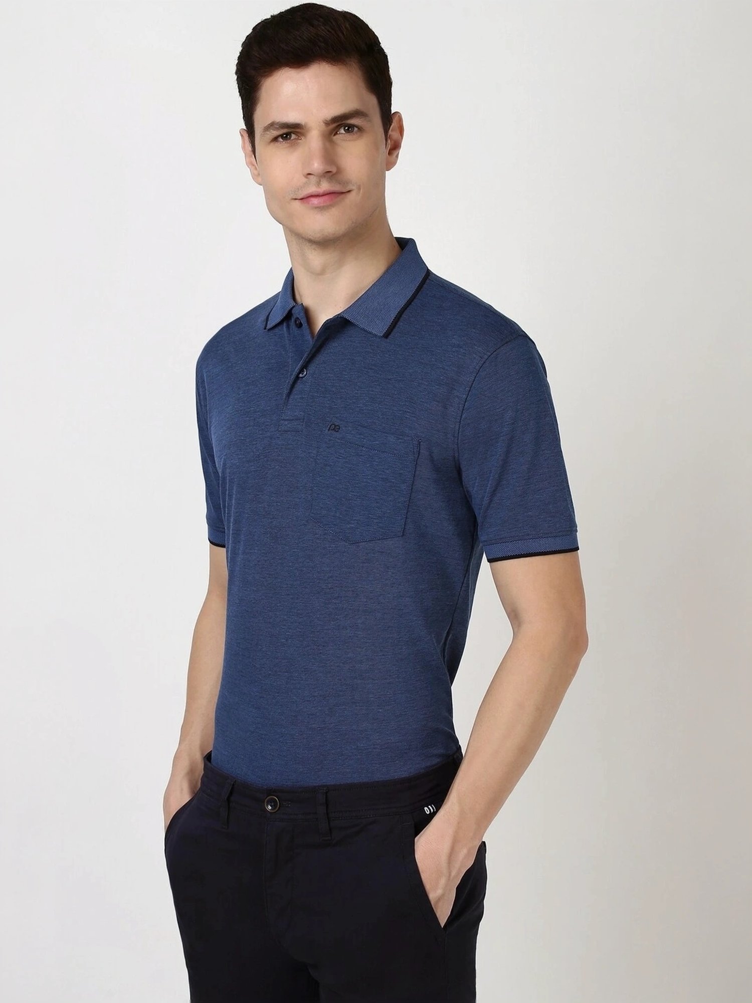 Peter England Navy Regular Fit Texture Polo T-Shirt