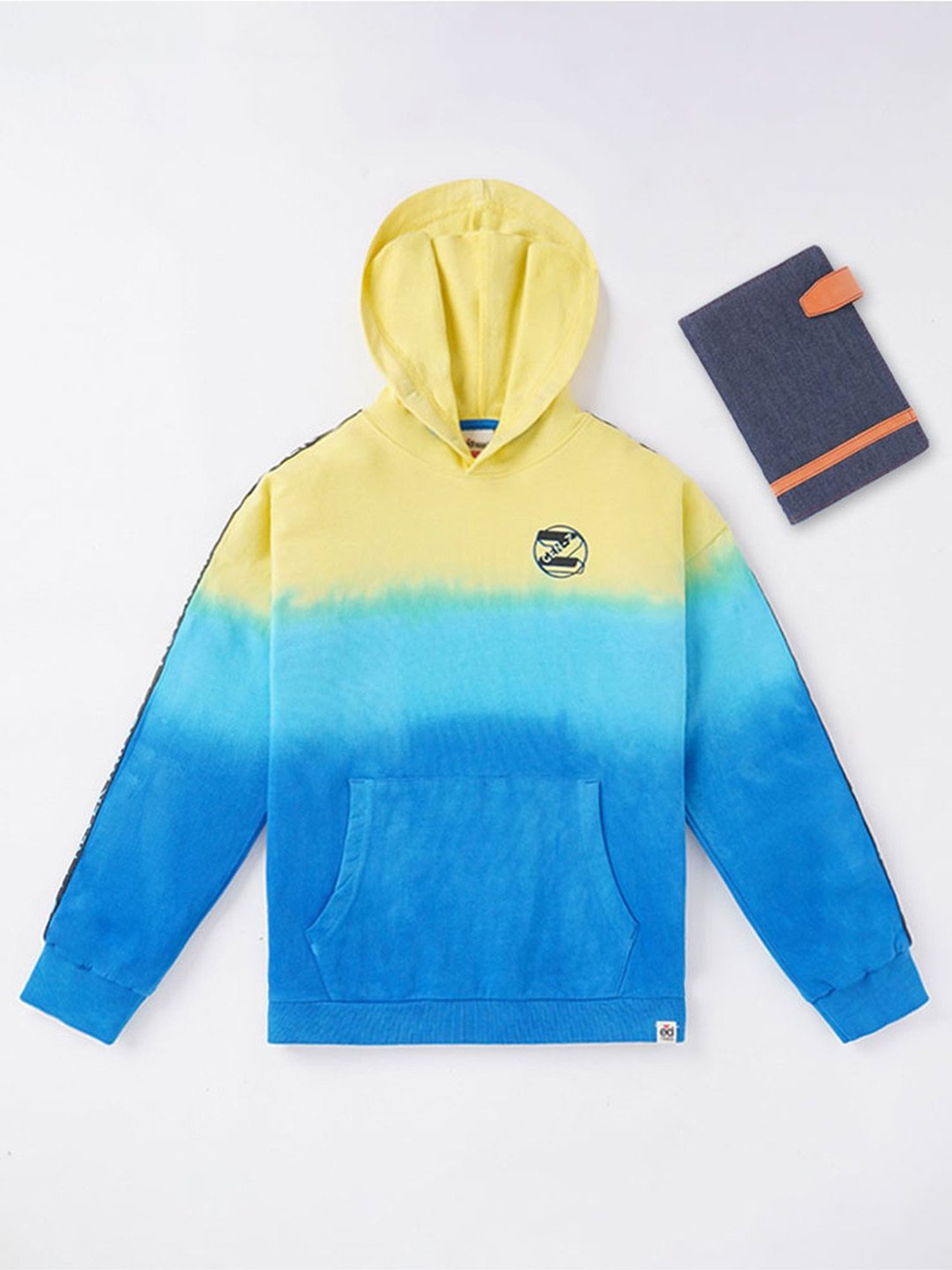 Edheads Kids Yellow & Blue Cotton Color Block Full Sleeves Hoodie