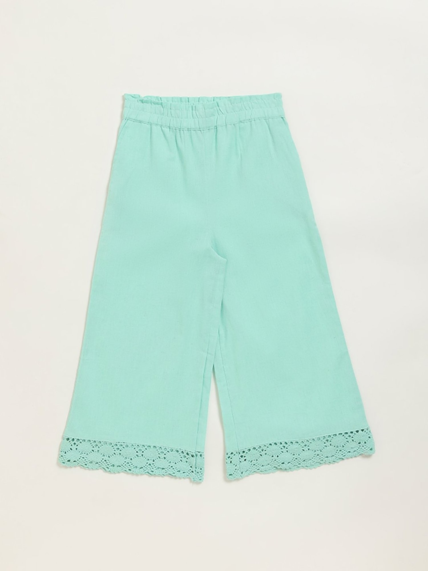 Utsa Kids by Westside Blue Crochet Detailed Cotton Blend Palazzos