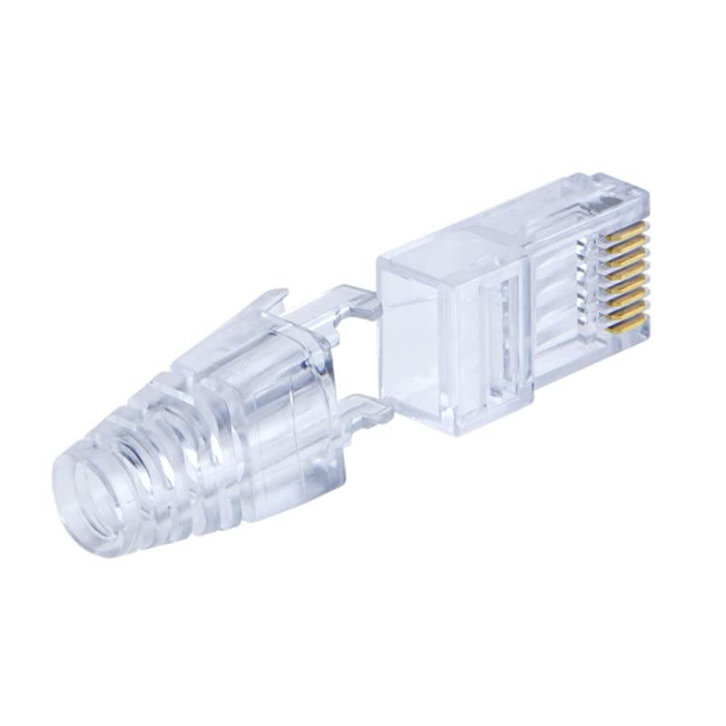 10-Pack Cat 6 RJ45 Connector Modular Plug with Strain Relief Boots, Transparent