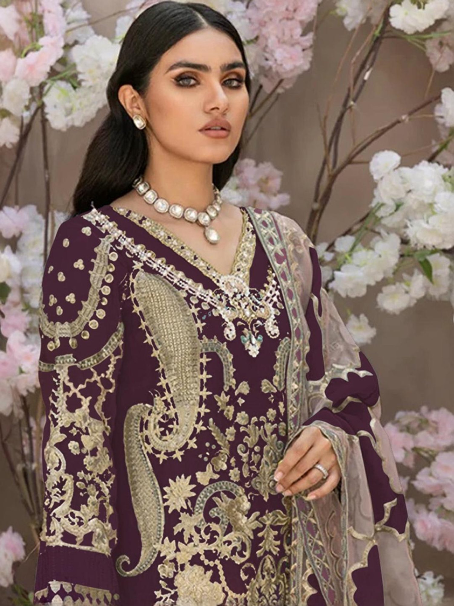 Odette Purple Embroidered Unstitched Dress Material