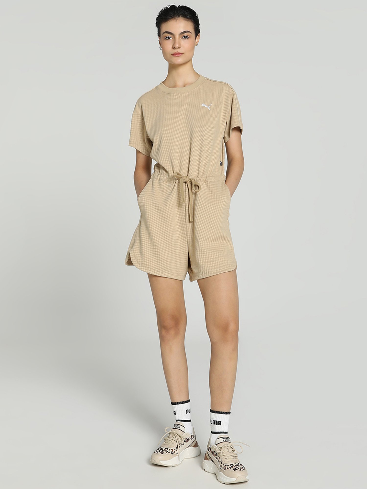 Puma Beige Self Pattern Playsuit