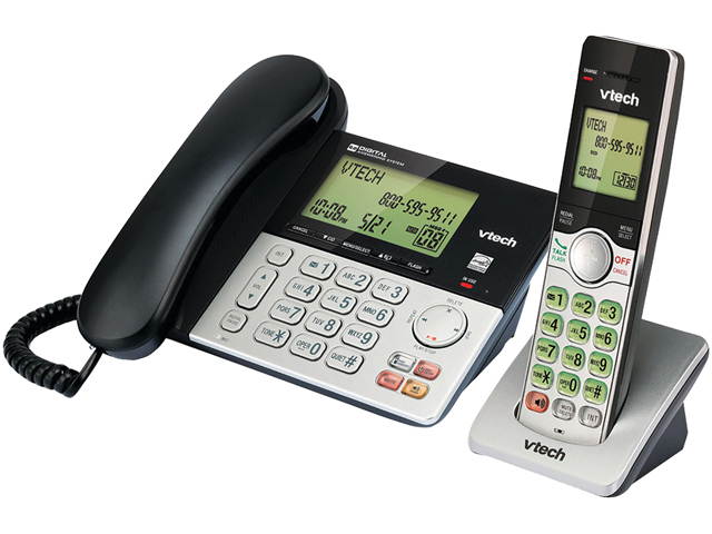 VTech CS6949 DECT 6.0 Expandable Corded/Cordless Answering System, Silver/Black