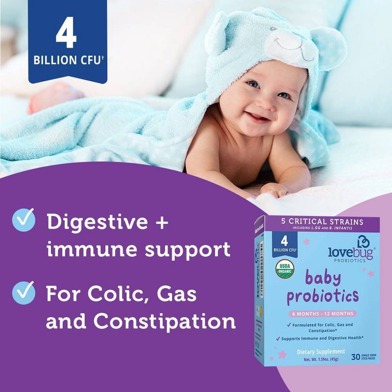 LoveBug Probiotics Tiny Tummies 30pk Infant & Baby Probiotic Supplements for 6-12 Months