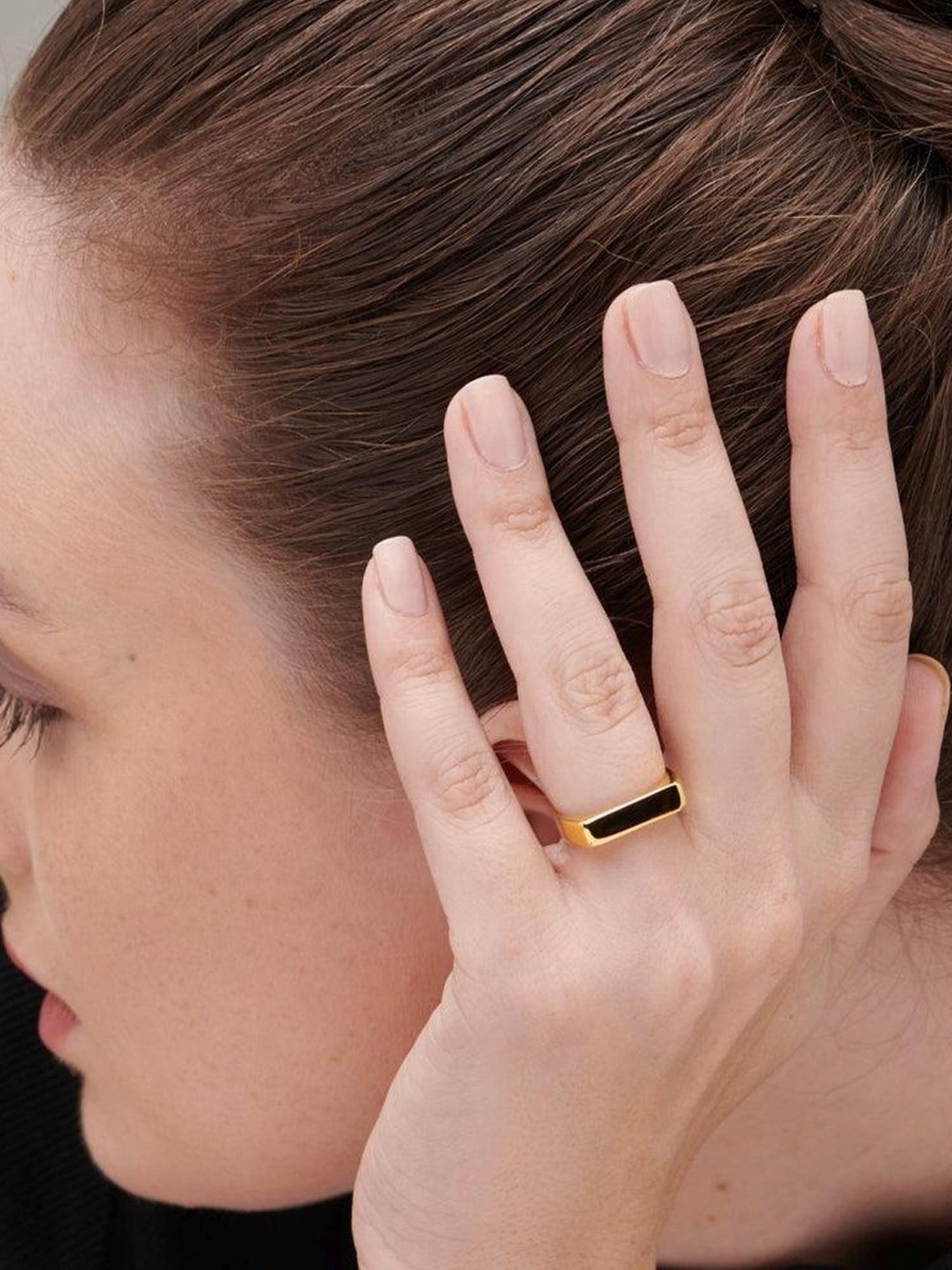 Palmonas Black Bar 18k Gold-Plated Ring