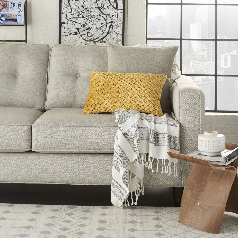 Mina Victory Life Styles Ruched Basketweave Gold Throw Pillow - 12"X20"