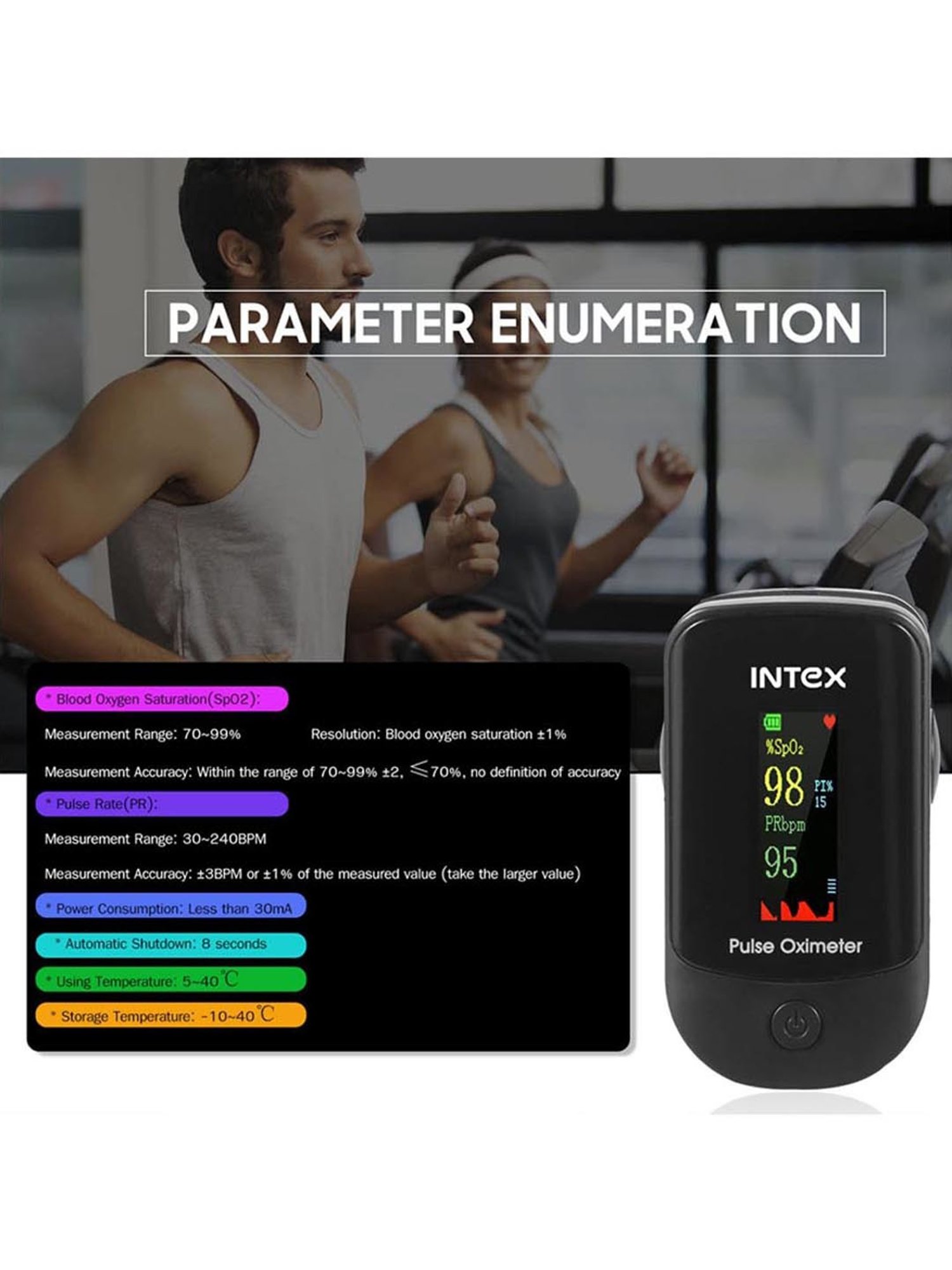 Intex MCP IT-OX02 Pulse Oximeter with Oxygen Saturation Monitor (Black)