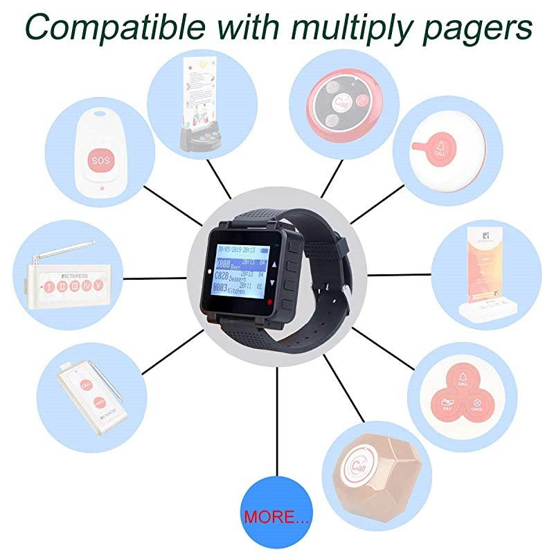 T128 Restaurant Pager System,Nurse Call System,7 Prompt Mode,Watch Receiver,Compatible with All  Call Buttons for Restaurant,Hospital