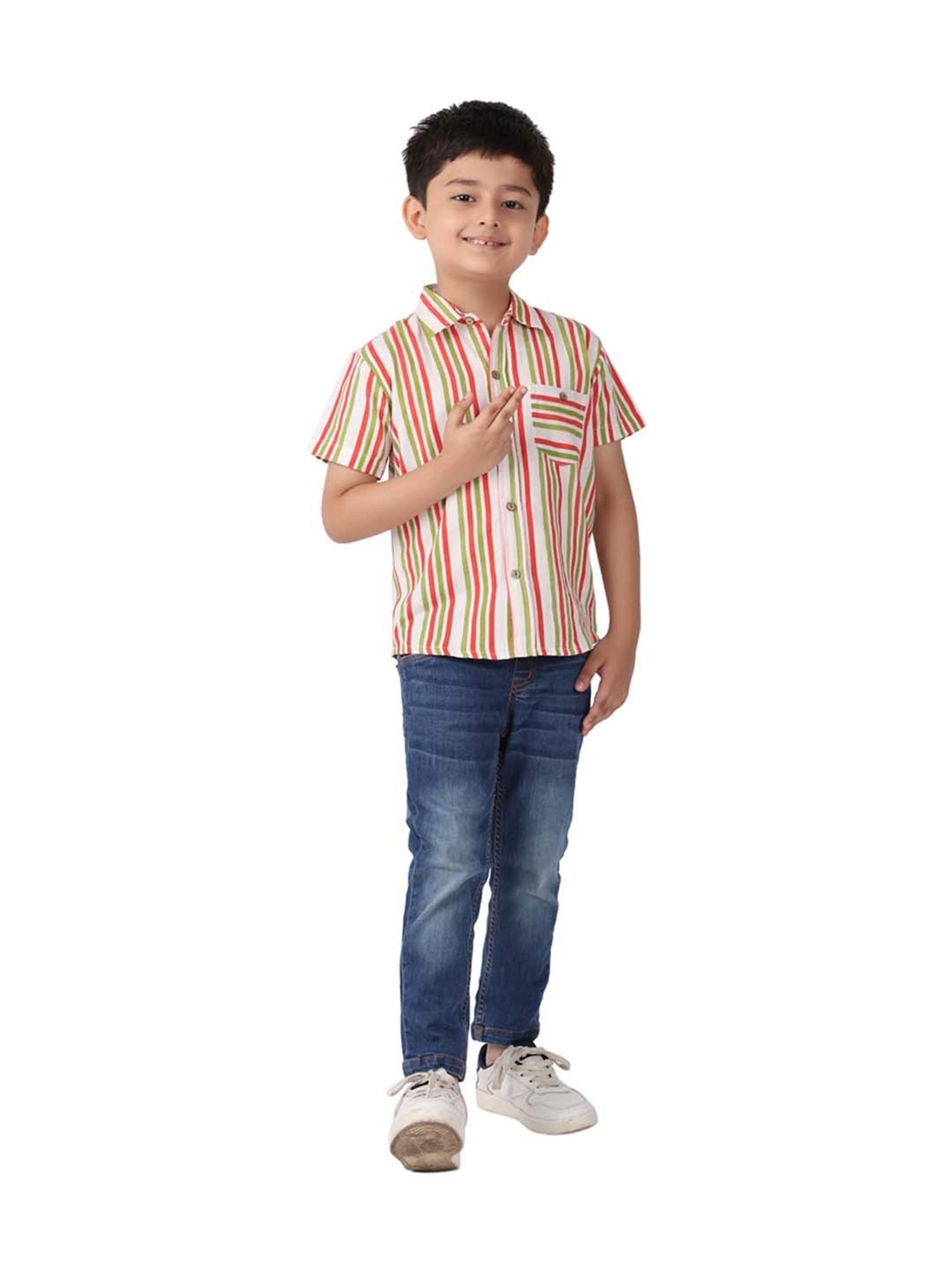 Fabindia Kids Multicolor Cotton Striped Shirt