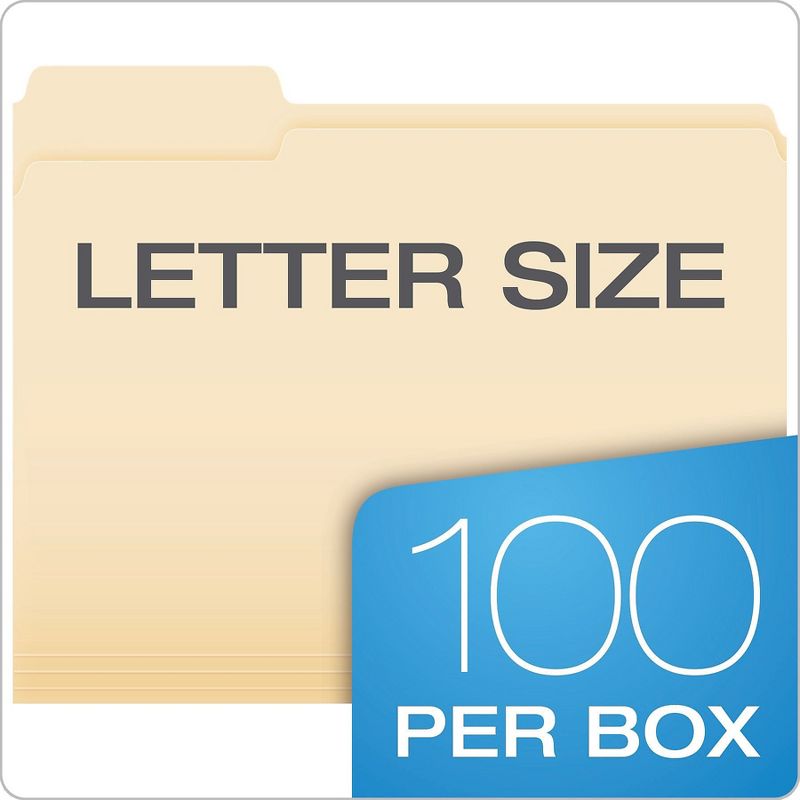 Pendaflex CutLess File Folders 1/3 Cut Top Tab Letter Manila 100/Box 48420