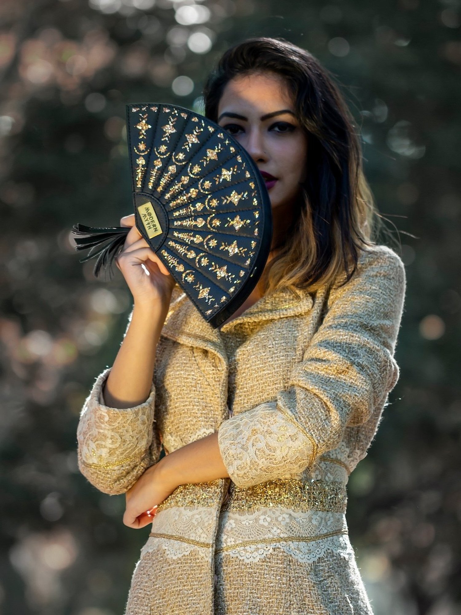 Modern Myth Black Shimmer Medium Fan Cross Body Bag