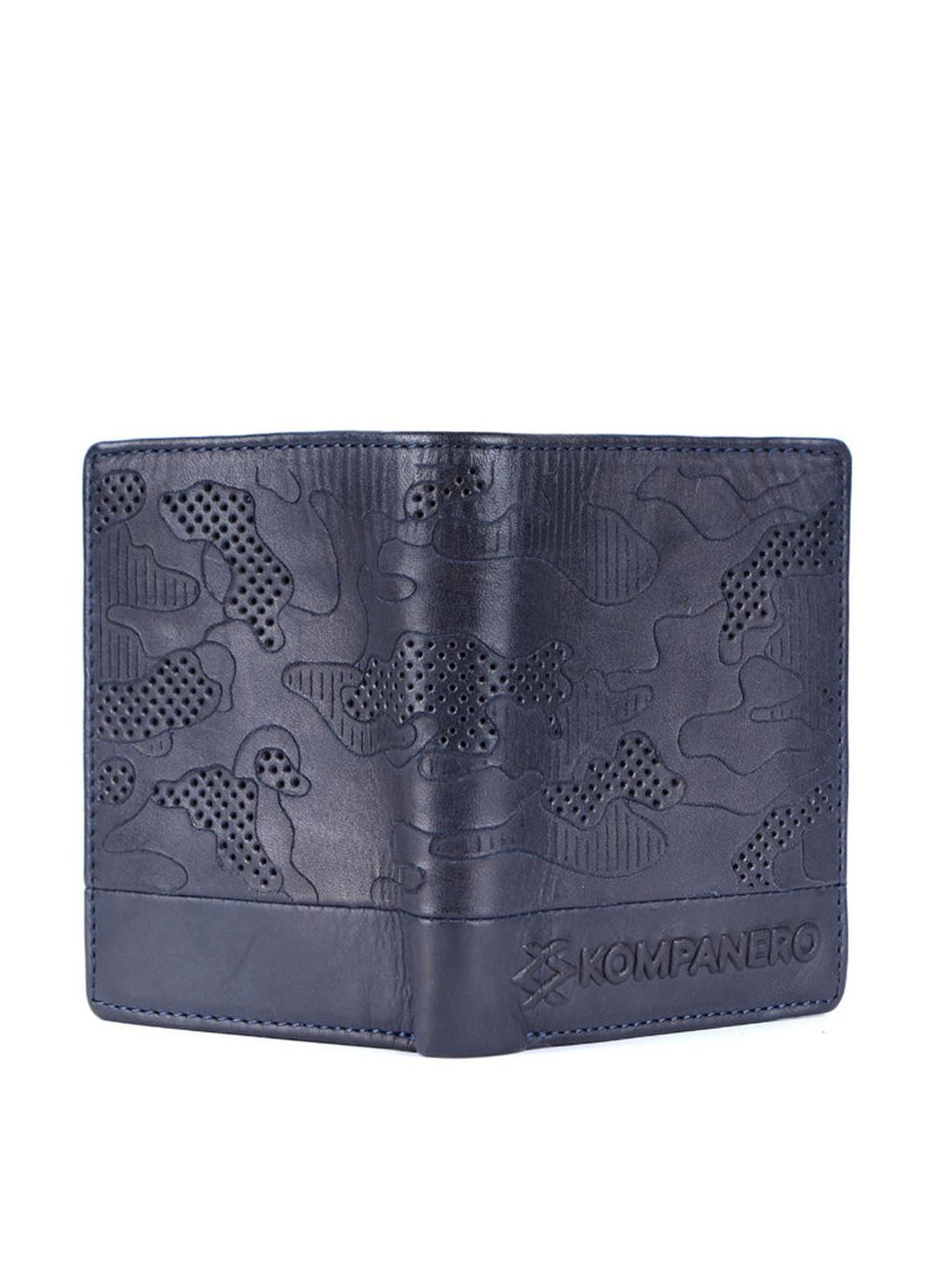 KOMPANERO Garrison Blue Leather Textured Bi-Fold Wallet