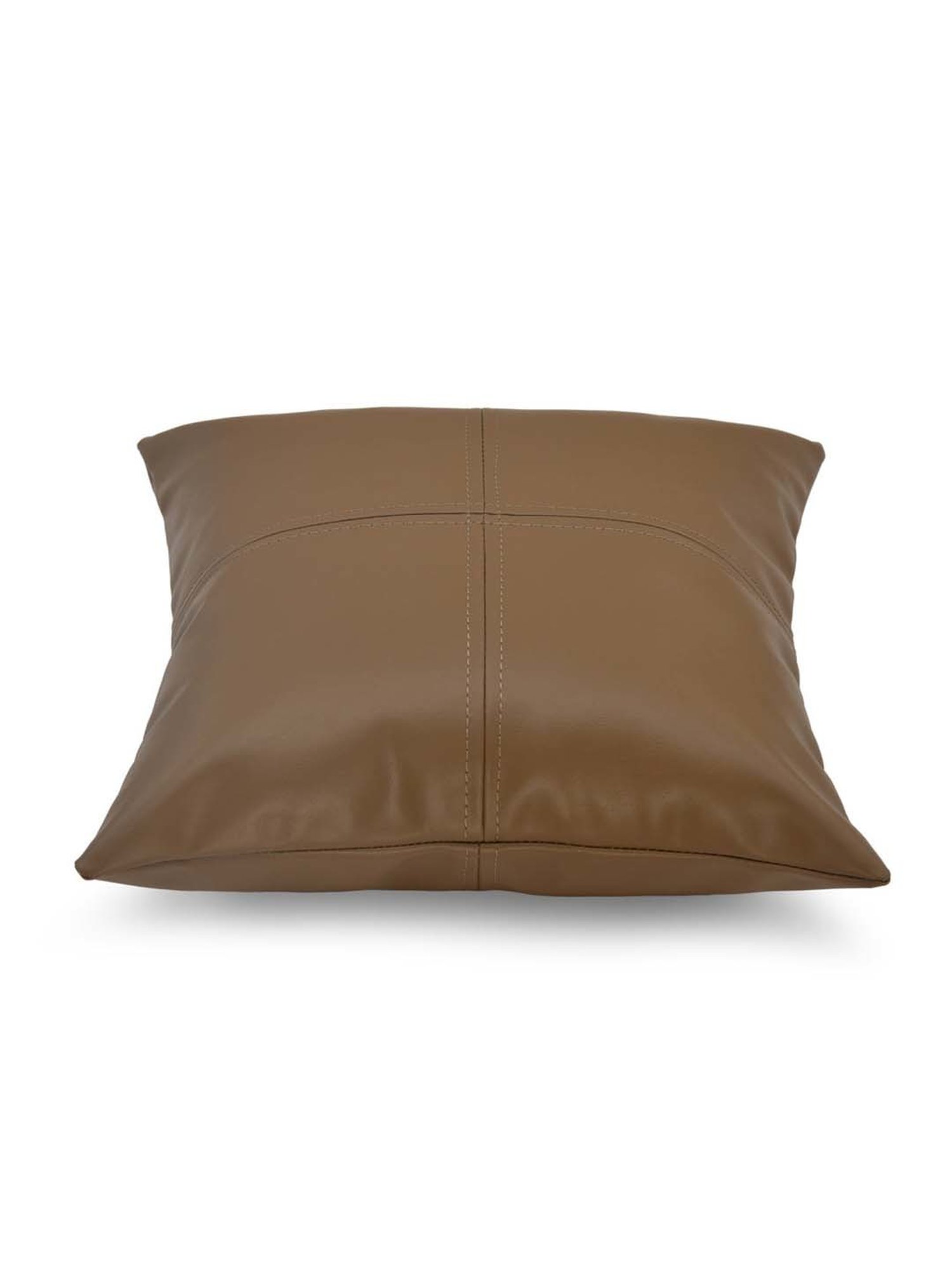 @home Beige Leather Cushion Cover With Zipper