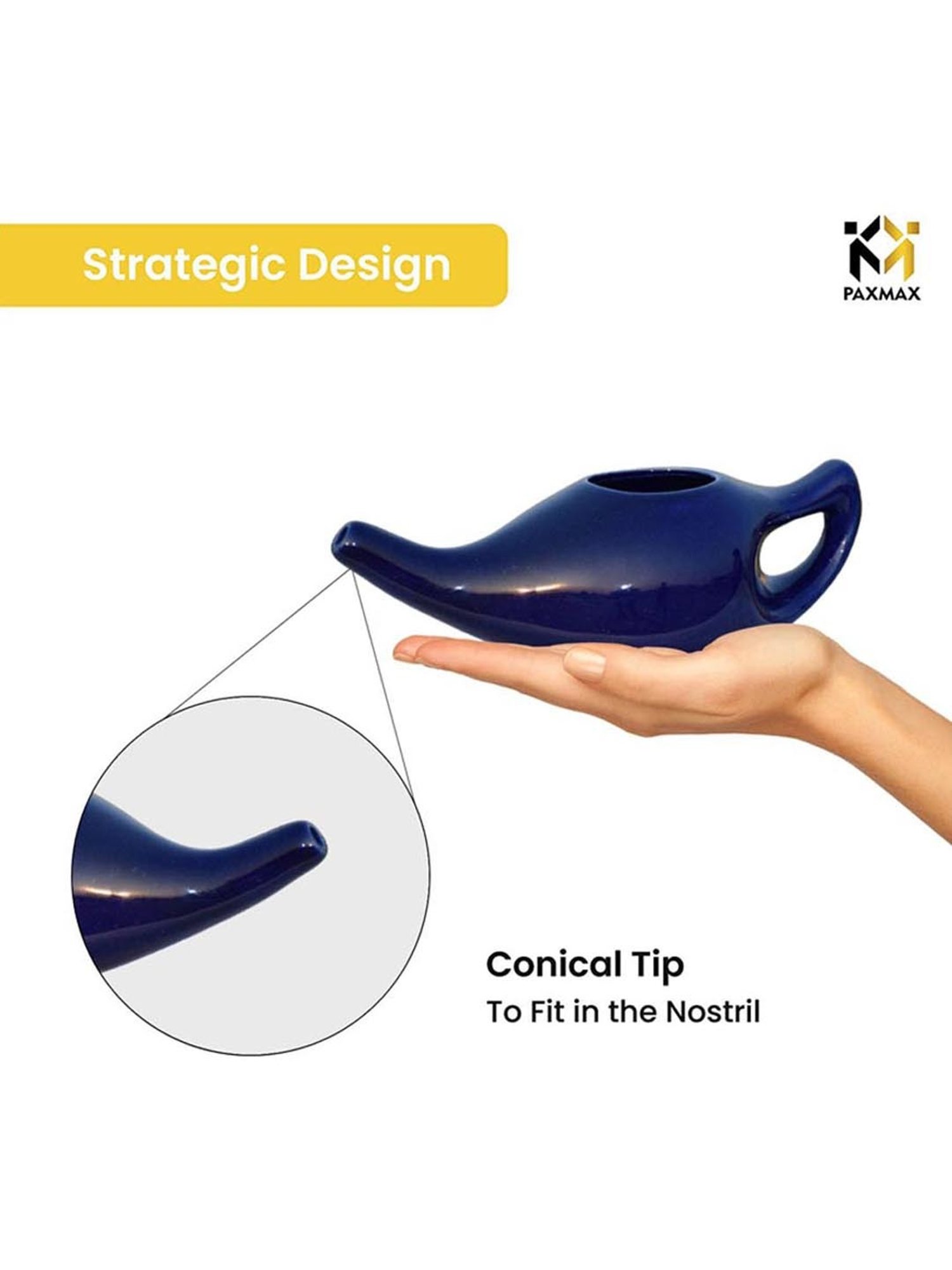 PAXMAX Porcelain Ceramic Neti Pot for Nasal Cleansing (Blue)