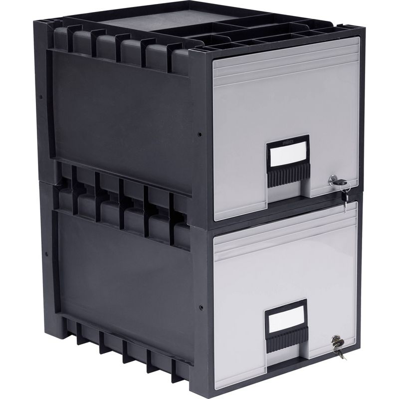 Storex Plastic Archive File Storage Box with Supply Storage Top - Black/Gray