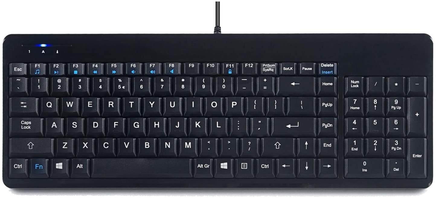 Perixx PERIBOARD-220H US, Wired Compact USB Keyboard with 2 Hubs - Build-in Numeric Keypad - Black - US English Layout