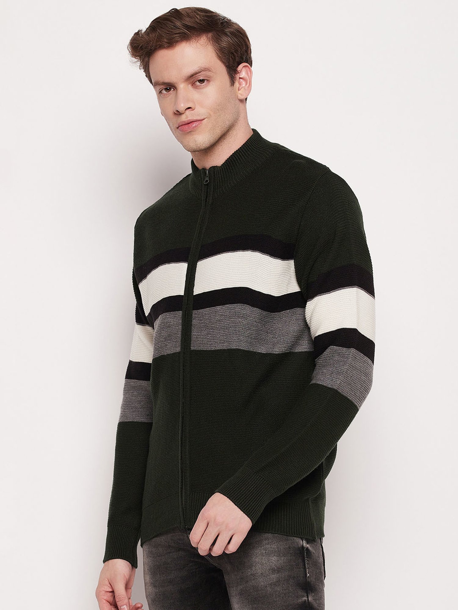 Cantabil Dark Olive Regular Fit Sweater