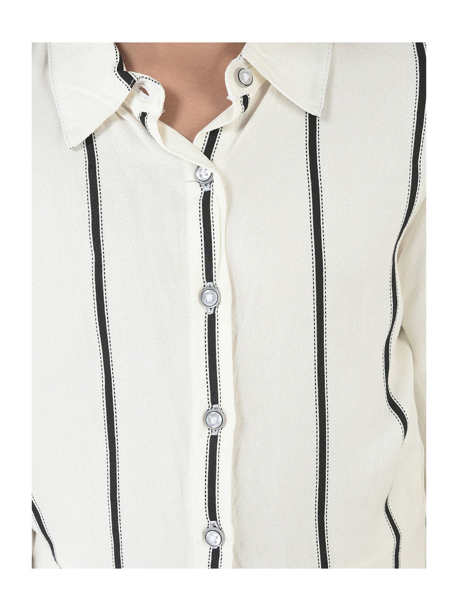 Crimsoune Club Kids Off White Striped Full Sleeves Dress