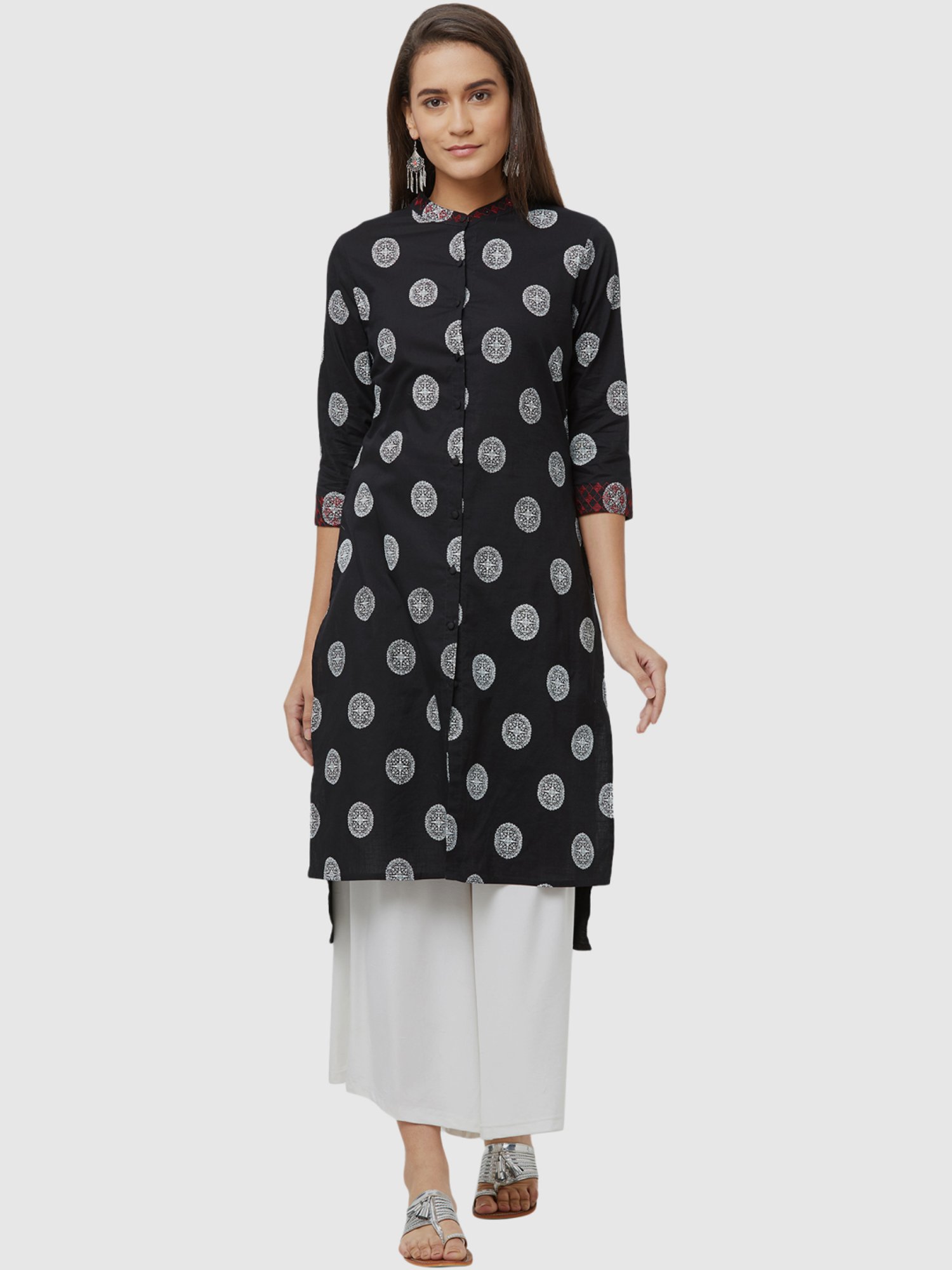 Fusion Beats Black Cotton Printed Straight Kurta