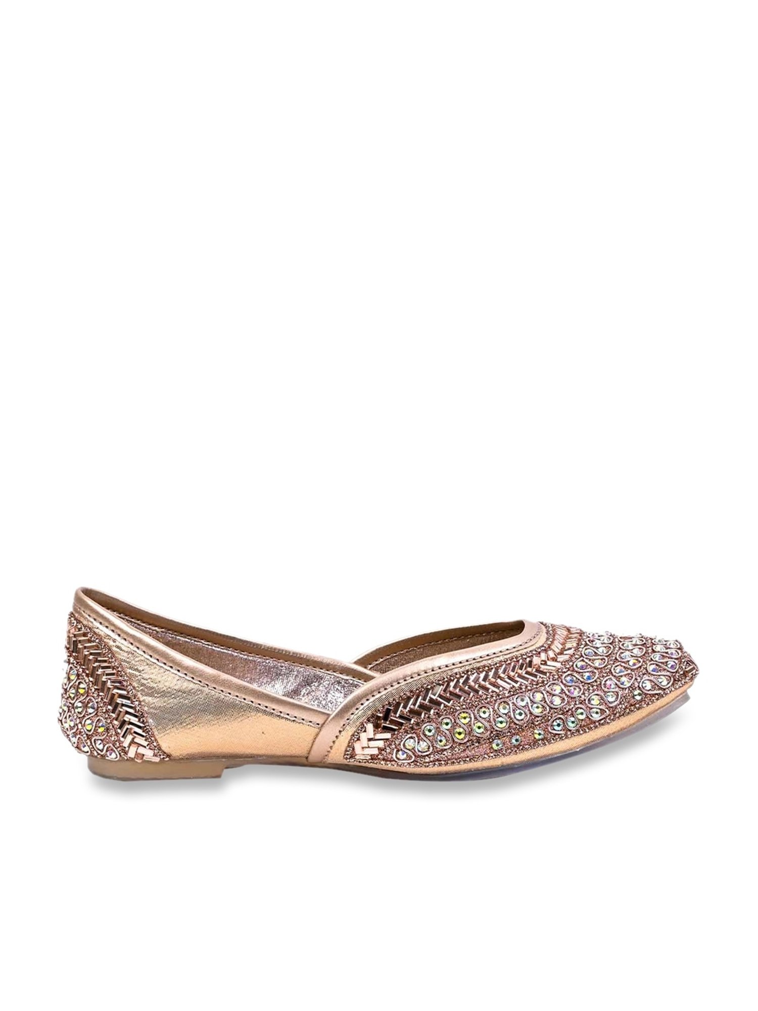 Jove Women's Rose Gold Ethnic Juttis