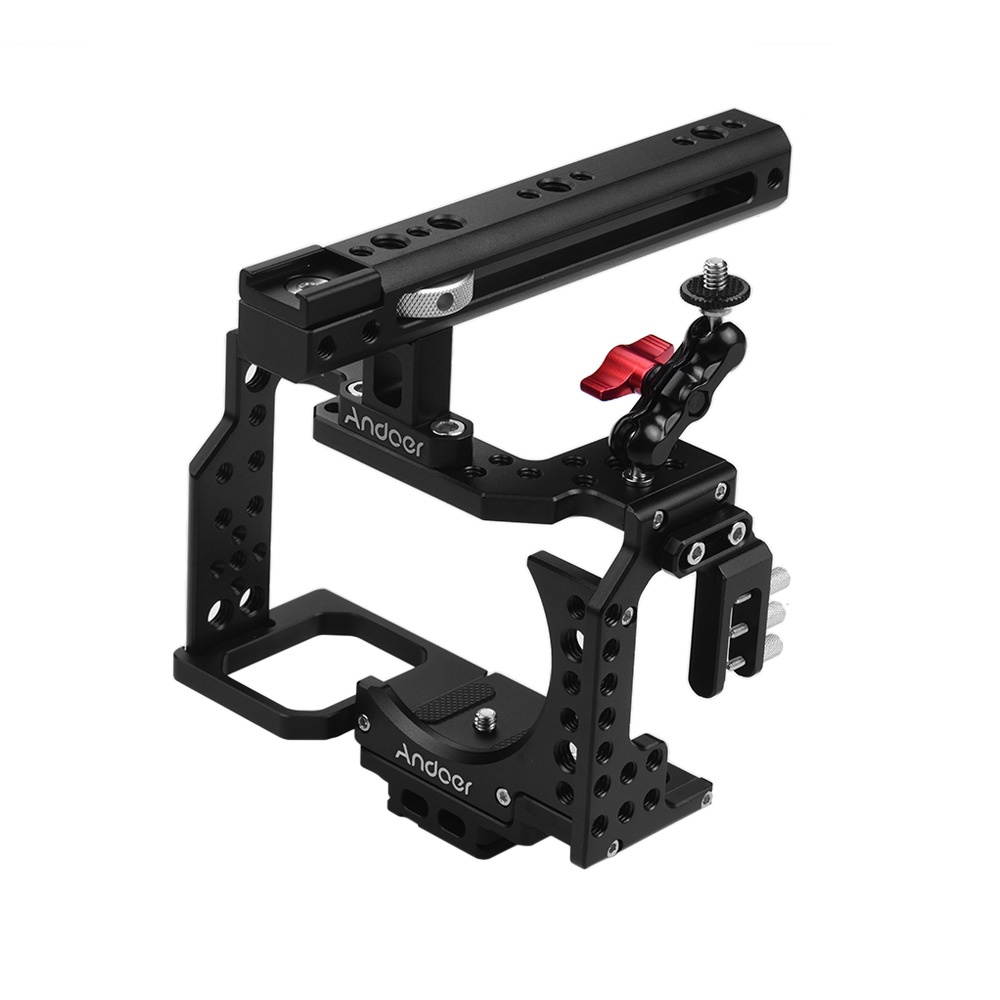 Andoer Camera Cage + Top Handle Kit Video Film Movie Making Stabilizer Aluminum Alloy with Cold Shoe Mount Cable Clamp Mounting Adapter for Sony A7II/A7III/A7SII/A7M3/A7RII/A7RIII Camera