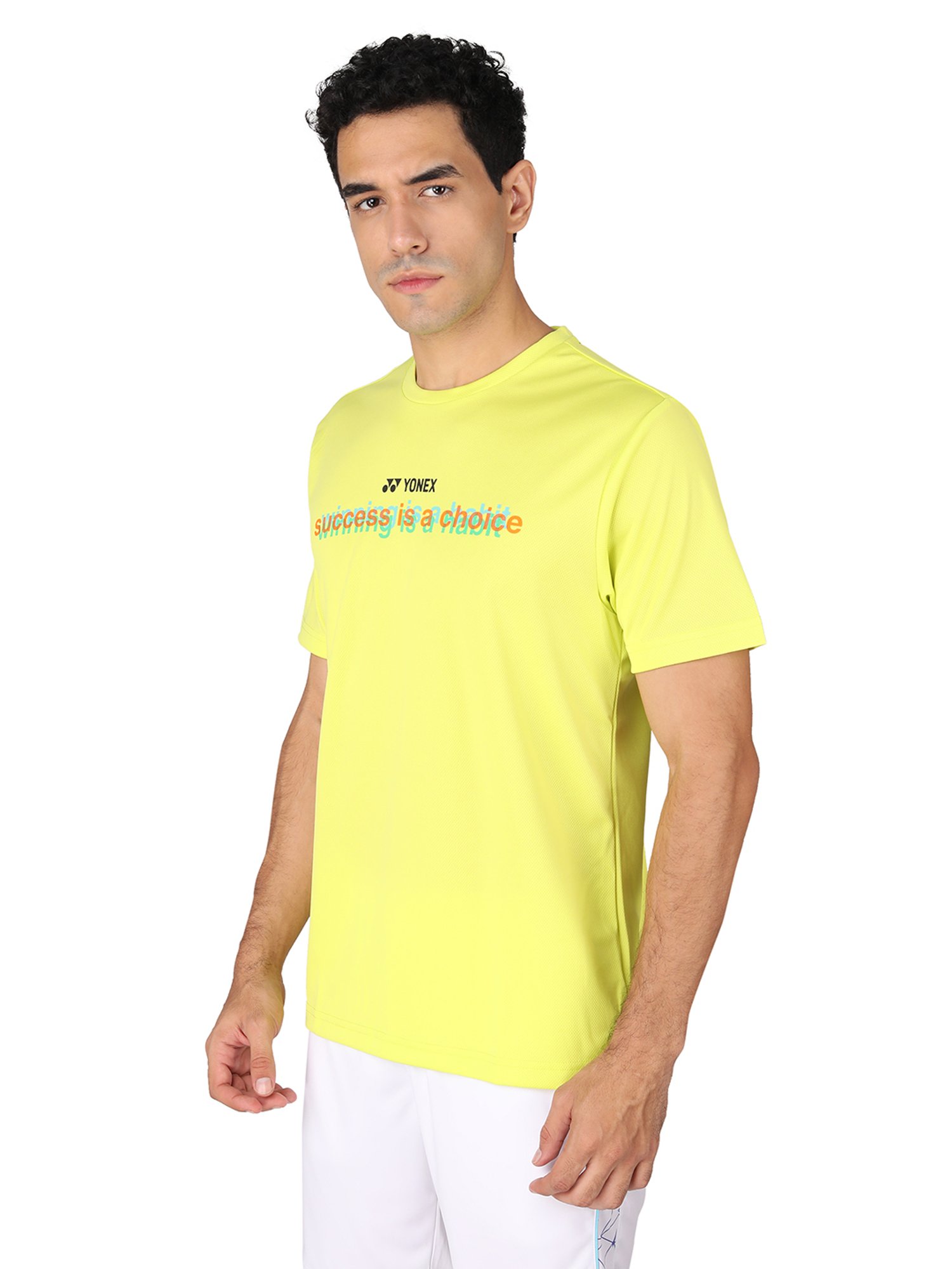 Yonex Lime Yellow Regular Fit Graphic Print Badminton T-Shirt