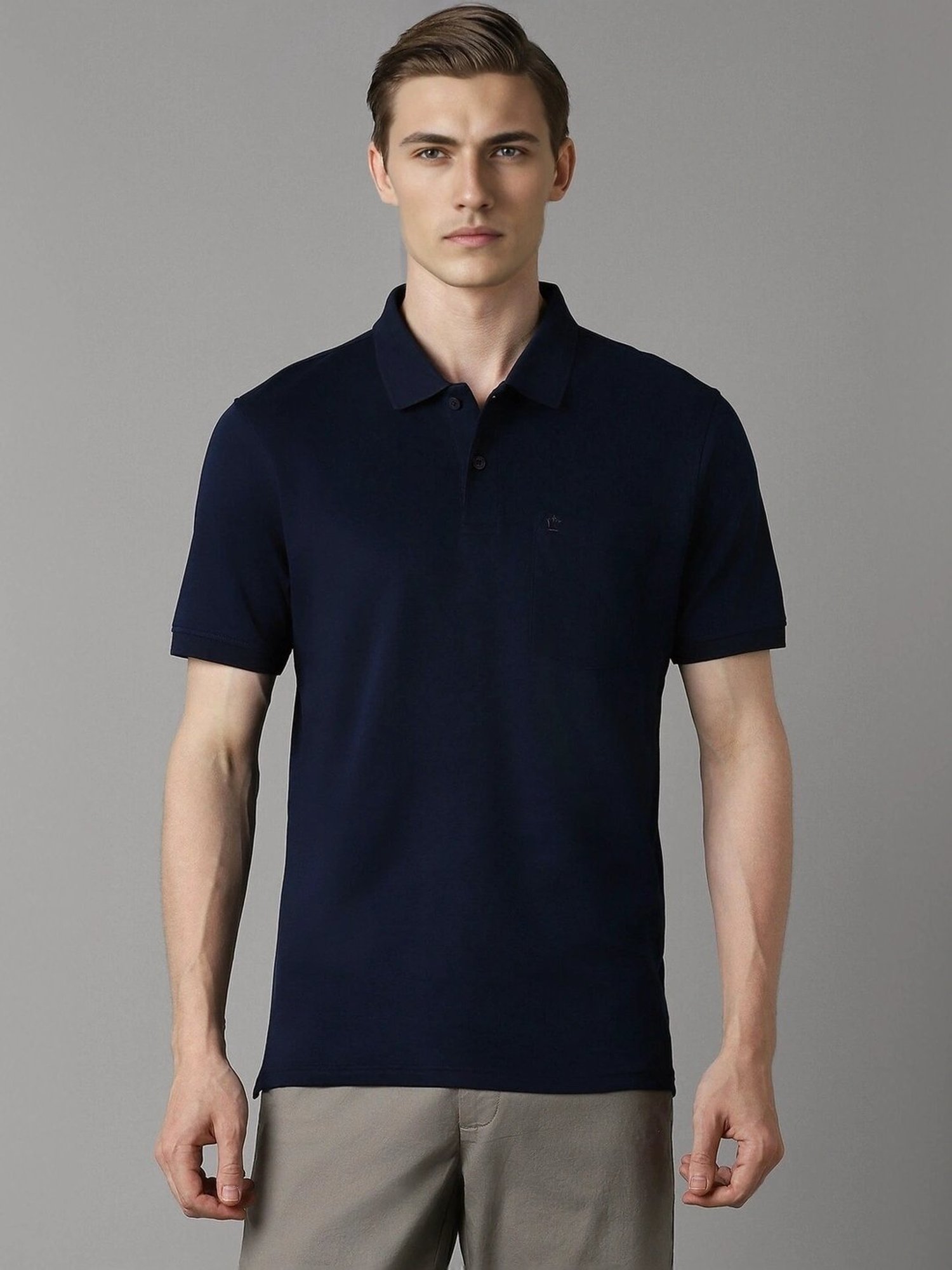 Louis Philippe Navy Cotton Regular Fit Polo T-Shirt
