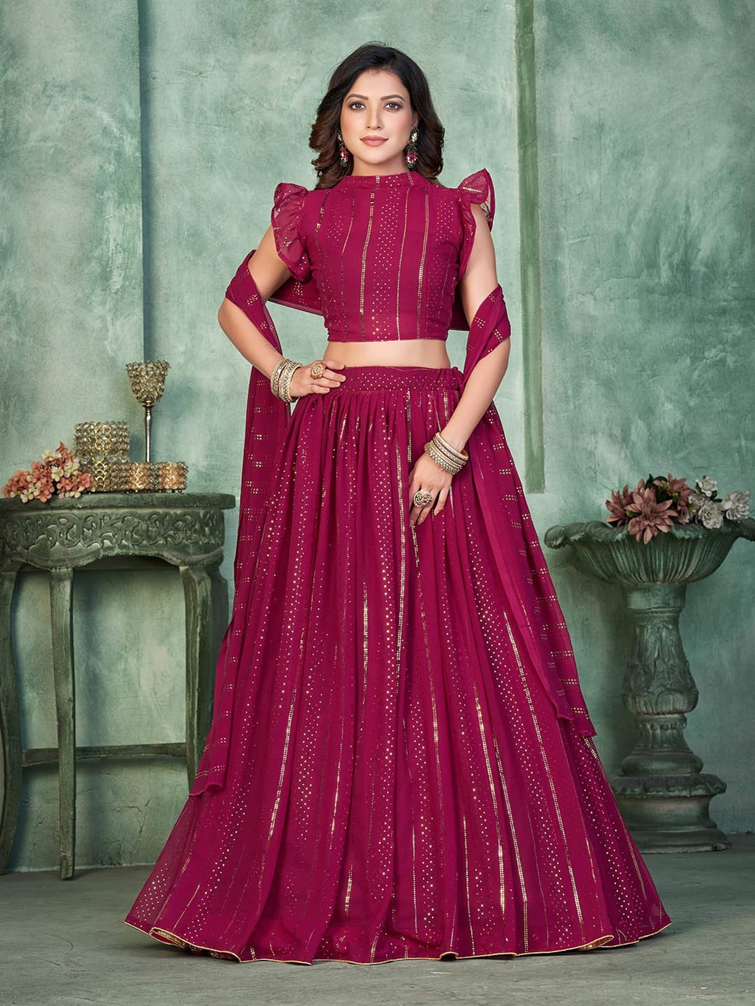 Warthy Ent Pink Embellished Lehenga Choli Set With Dupatta