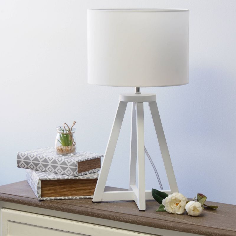White Wood Interlocked Triangular Table Lamp with Fabric Shade White - Simple Designs